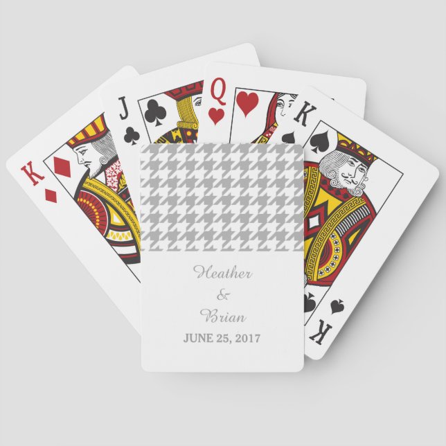 Grey Houndstooth Wedding Playing Cards (Back)