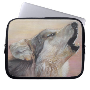 grey howling wolf against sunset sky wildlife laptop sleeve