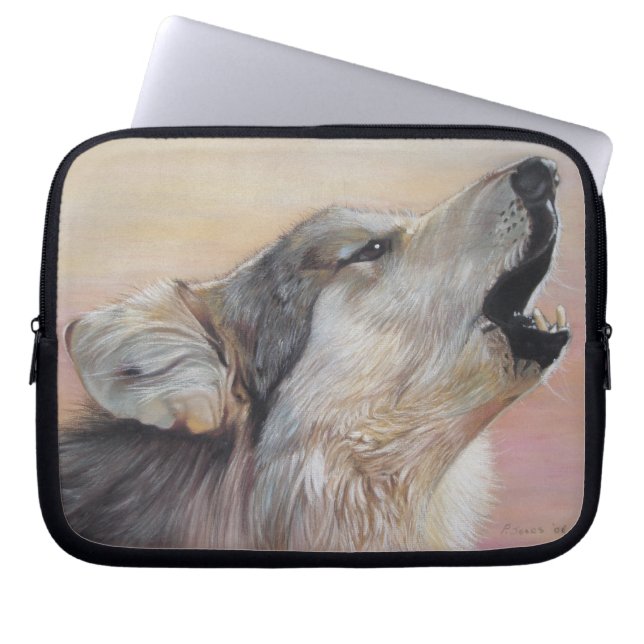 grey howling wolf against sunset sky wildlife laptop sleeve (Front)