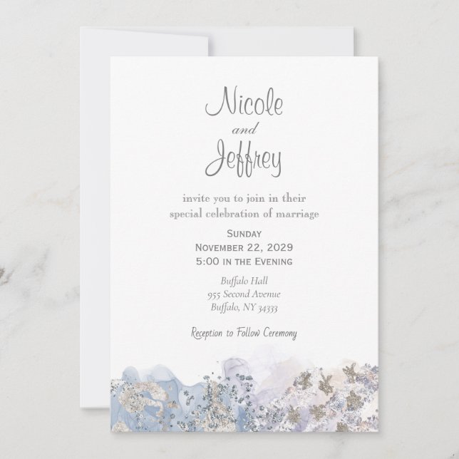 Grey Ice Winter Elegant Wedding Invitation (Front)