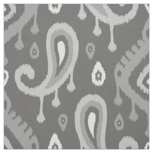 Grey Ikat Paisley Large Scale Fabric