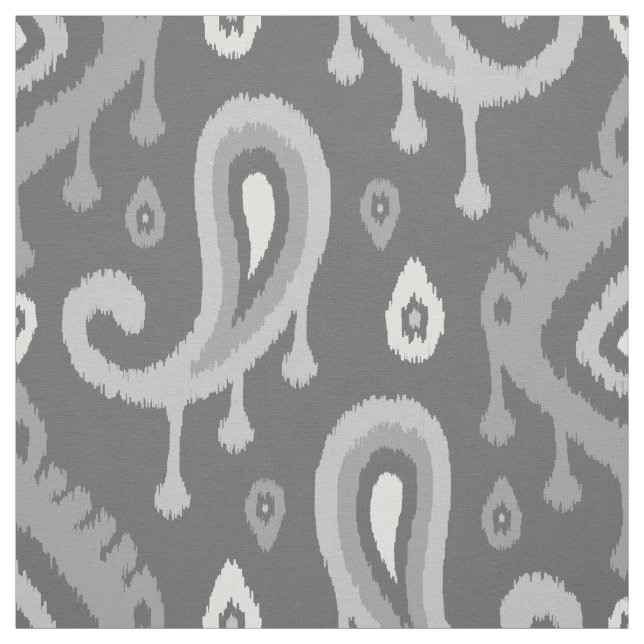 Grey Ikat Paisley Large Scale Fabric (Swatch)