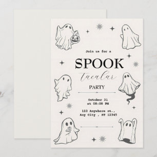 Grey Illustrative Ghost Halloween Party  Invitation