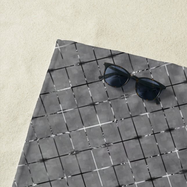 Grey image divided into rectangles, bright wire beach towel (In Situ)
