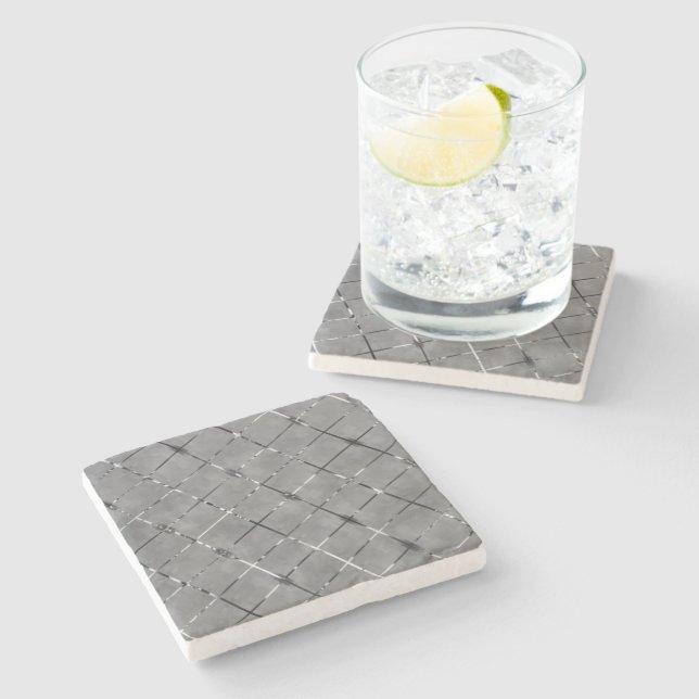Grey image divided into rectangles, bright wire stone coaster (Side)