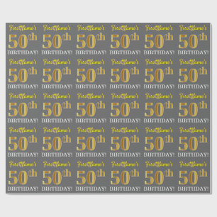 Grey, Imitation Gold Look "50th BIRTHDAY" Wrapping Paper