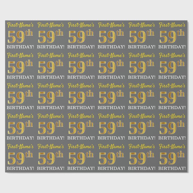 Grey, Imitation Gold Look "59th BIRTHDAY" Wrapping Paper (Flat)