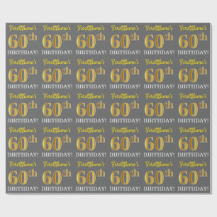 Grey, Imitation Gold Look "60th BIRTHDAY" Wrapping Paper
