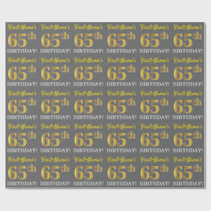 Grey, Imitation Gold Look "65th BIRTHDAY" Wrapping Paper