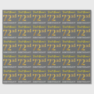 Grey, Imitation Gold Look "72nd BIRTHDAY" Wrapping Paper
