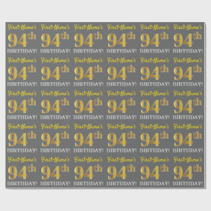 Grey, Imitation Gold Look "94th BIRTHDAY" Wrapping Paper
