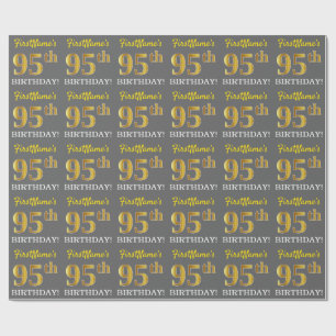 Grey, Imitation Gold Look "95th BIRTHDAY" Wrapping Paper
