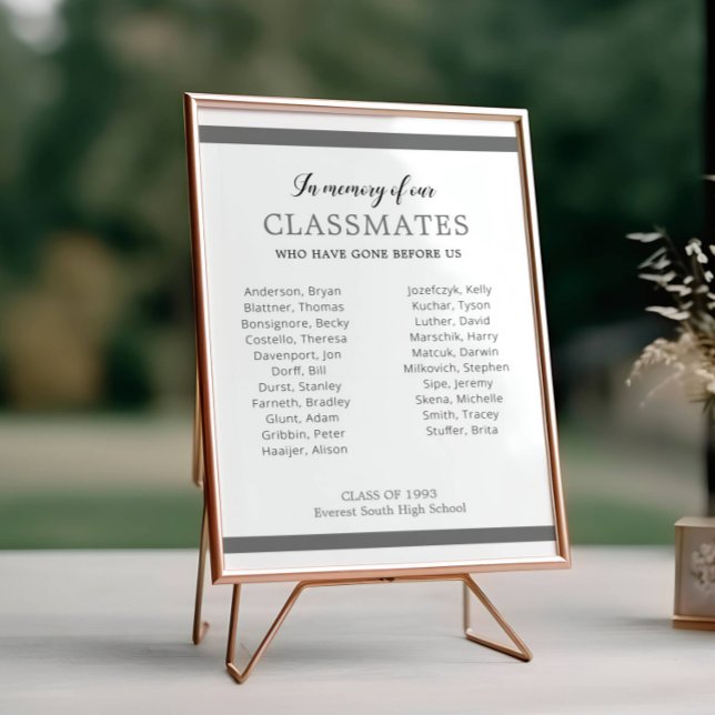 Grey In Memory Of Our Classmates Reunion Memorial Poster (Creator Uploaded)