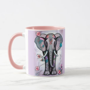 Grey Indian Elephant Embellished with Flowers Mug