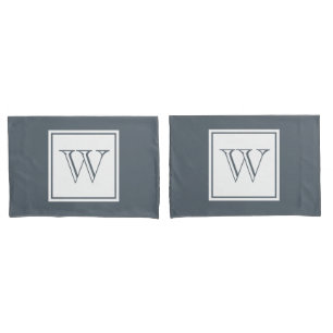Grey Initial Letter & White Square Pillowcase