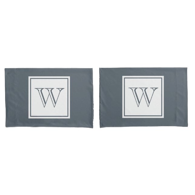 Grey Initial Letter & White Square Pillowcase (Front-Set)