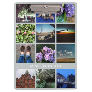 Grey Instagram 13 Photo Grid Clipboard with Text
