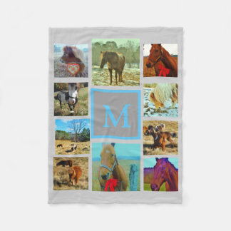 Grey Instagram collage your photos custom monogram Fleece Blanket