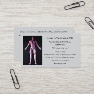 Grey Internist DR Human Body Internal Medicine Business Card