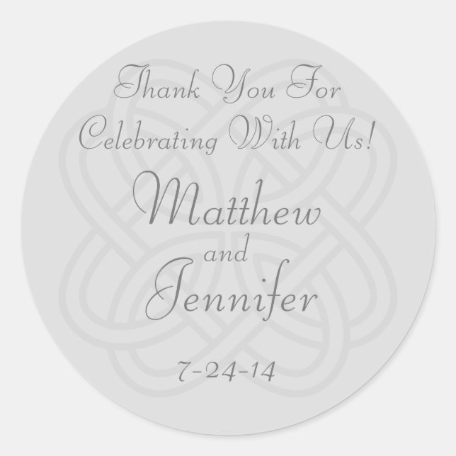 Grey Irish Celtic Knot Custom Wedding Favour Label (Front)