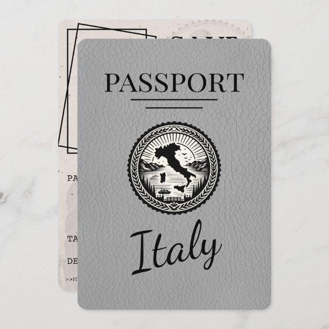 Grey Italy Passport Save The Date (Front/Back)