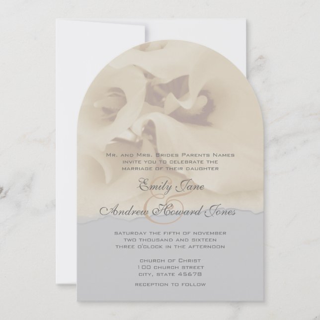 Grey Ivory Calla Lily Floral Wedding Invitation (Front)
