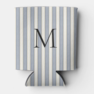 Grey & Ivory Stripes Monogrammed Can Cooler