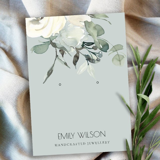 GREY IVORY WHITE FLORAL BUNCH EARRING DISPLAY BUSINESS CARD (Creator Uploaded)