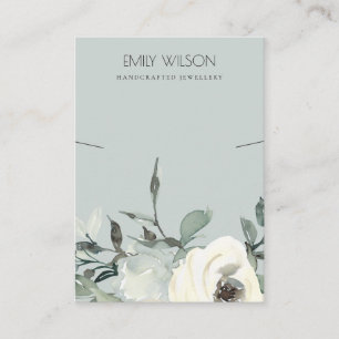 GREY IVORY WHITE FLORAL BUNCH NECKLACE DISPLAY BUSINESS CARD