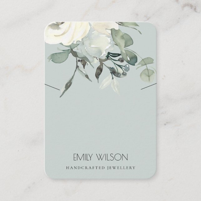 Grey Ivory White Floral Necklace Earring Display Business Card (Front)
