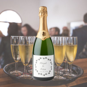 Grey Ivy Wreath Personalised Wedding Sparkling Wine Label