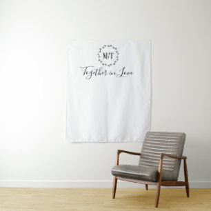 Grey Ivy Wreath with Initials Wedding Tapestry