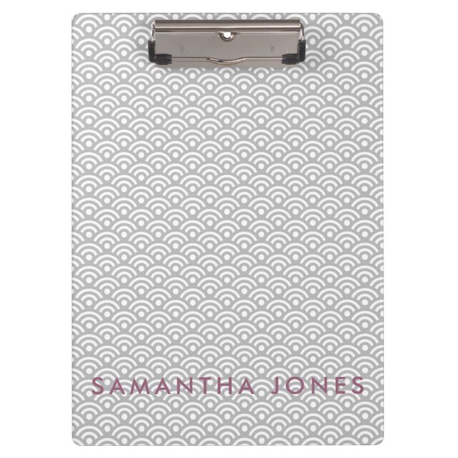 Grey Japanese Pattern Personalised Office Gift Clipboard (Front)