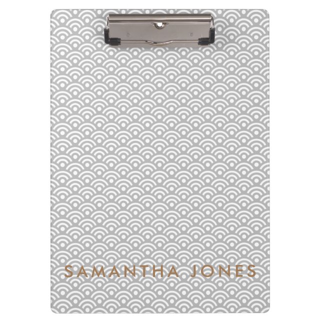 Grey Japanese Pattern Personalised Office Gift Clipboard (Front)
