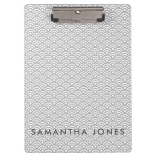 Grey Japanese Pattern Personalised Office Gift Clipboard
