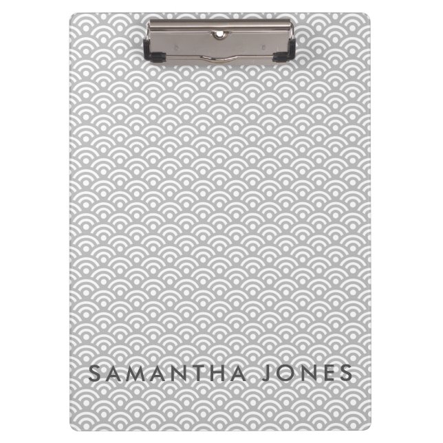 Grey Japanese Pattern Personalised Office Gift Clipboard (Front)