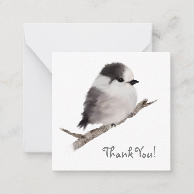 Grey Jay Bird Thank You Note card (Front)