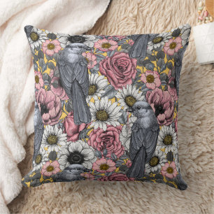 Grey jays and flowers cushion
