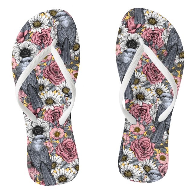 Grey jays and flowers flip flops (Footbed)