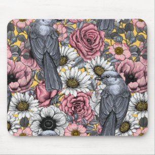 Grey jays and flowers mouse mat