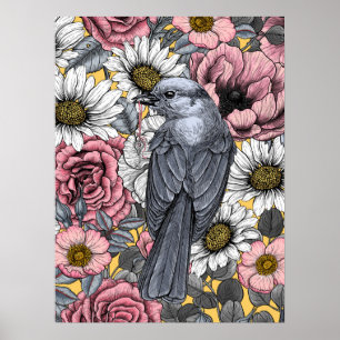 Grey jays and flowers poster