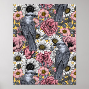 Grey jays and flowers poster