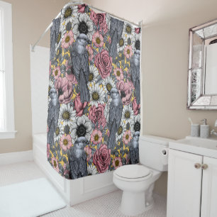 Grey jays and flowers shower curtain