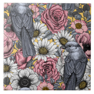 Grey jays and flowers tile