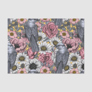 Grey jays and flowers tissue paper