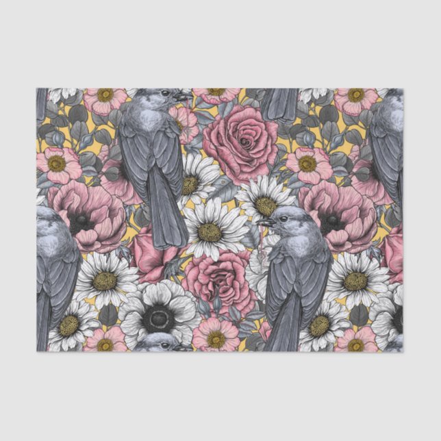 Grey jays and flowers tissue paper (Front)