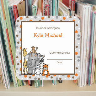 Grey Jungle Animals Book Plate bookplate label