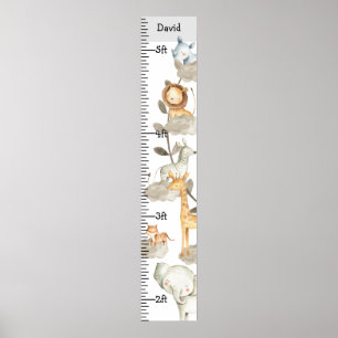 Grey Jungle Safari Animals Growth Chart Custom