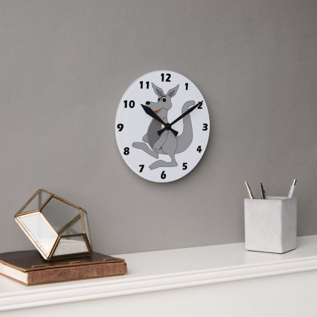 Grey Kangaroo Design Round Clock (Office)
