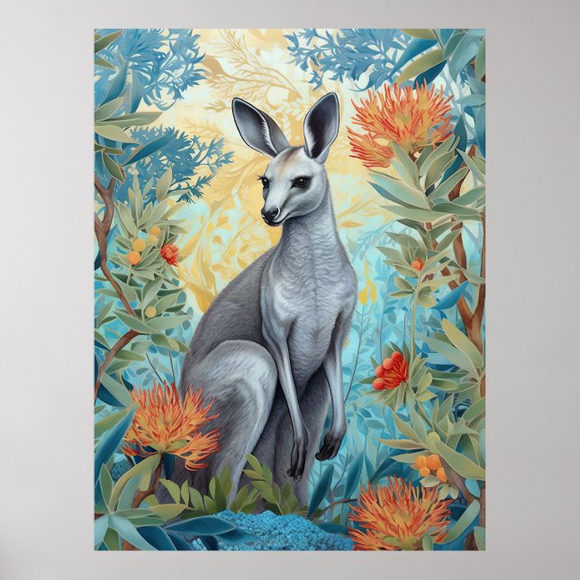 Grey kangaroo in the Australian bush Poster (Front)